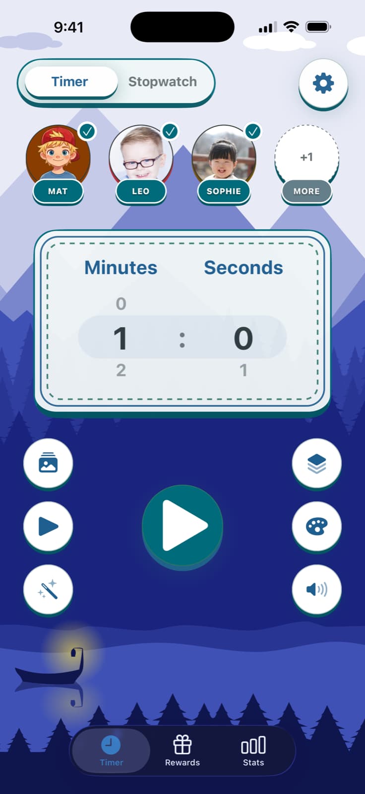 TickTod visual timer for kids showing a playful countdown