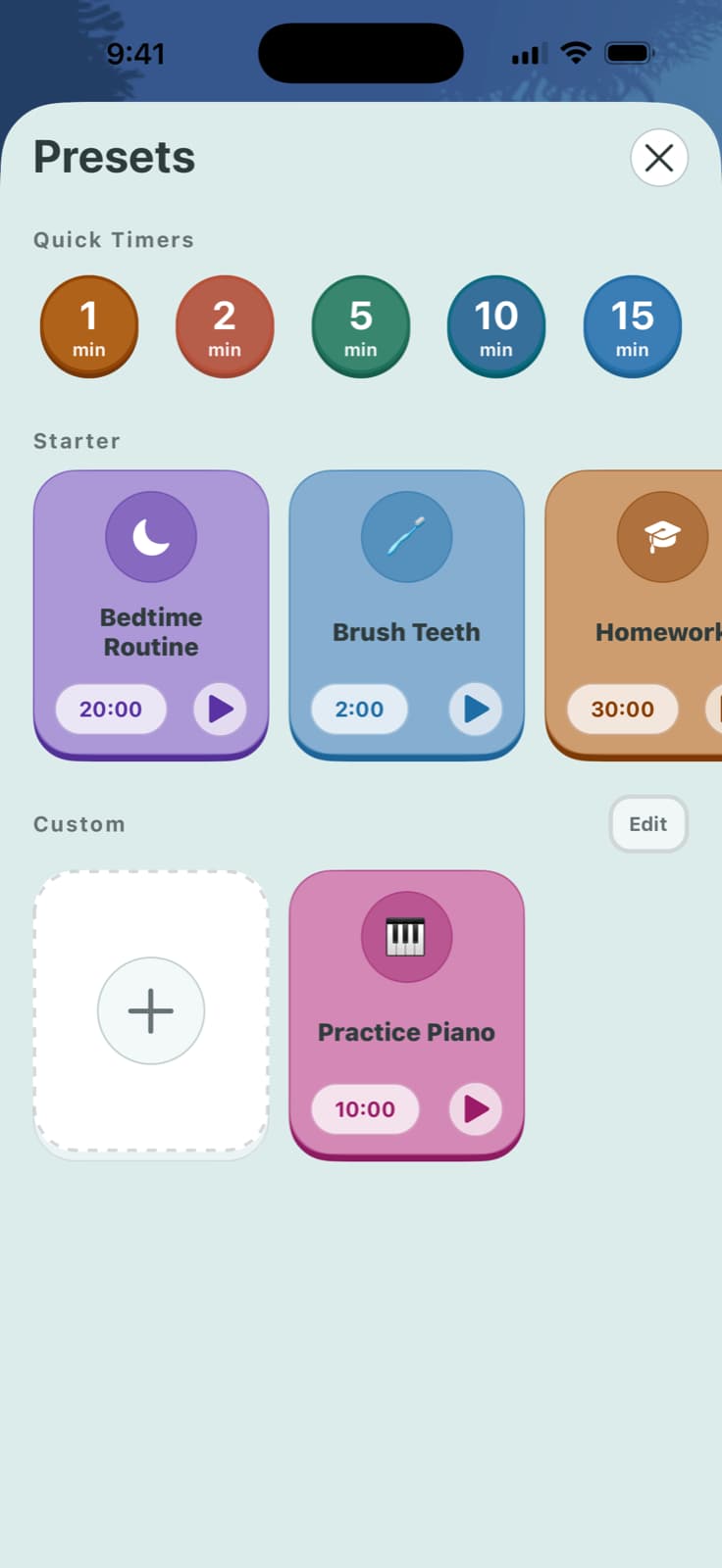 Saved timer presets in TickTod